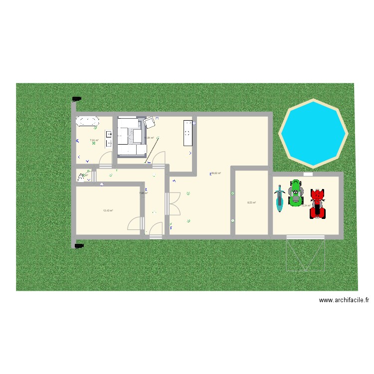 Maison Oneux REZ. Plan de 8 pièces et 97 m2