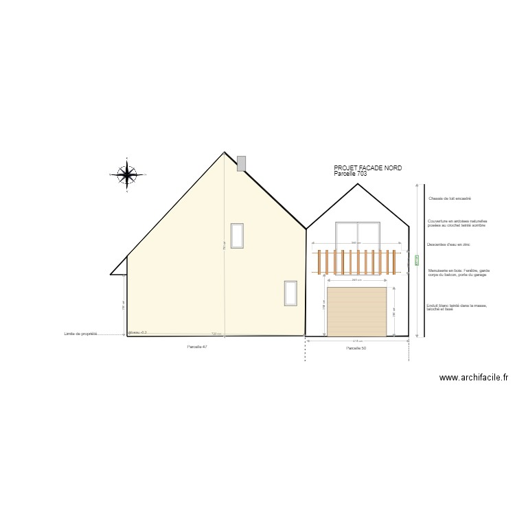 facade nord projet. Plan de 2 pièces et 40 m2