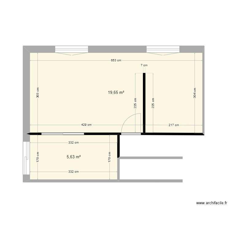 suite. Plan de 2 pièces et 25 m2