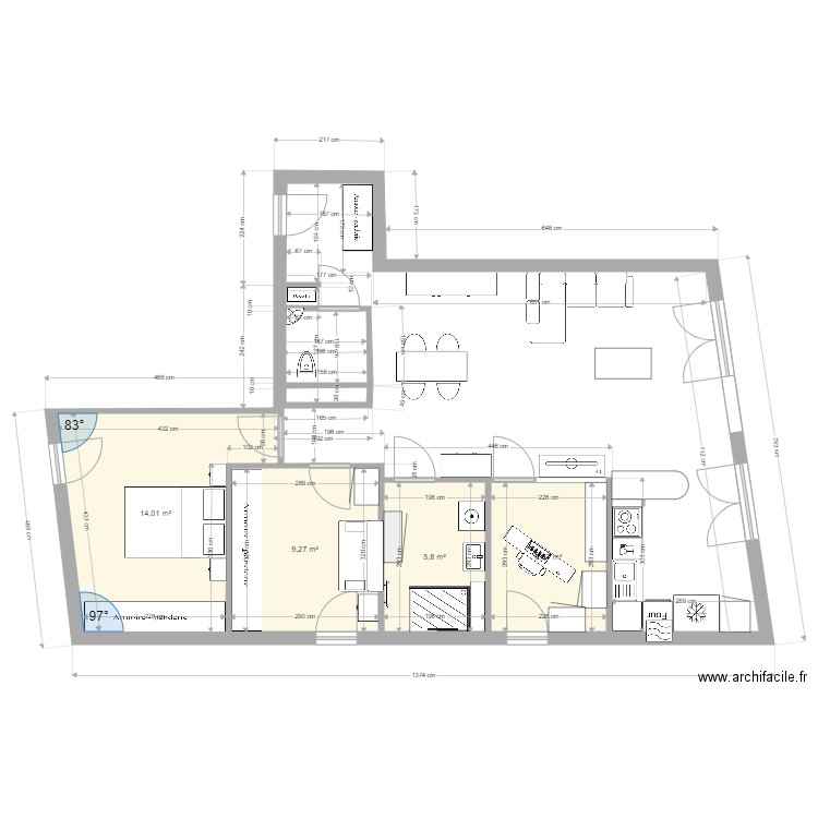 PLAN NOUVEL ANGLE. Plan de 4 pièces et 36 m2