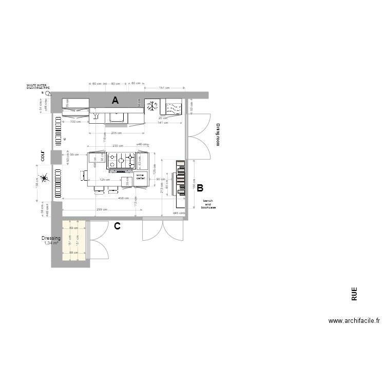 Cuisine aménagée2. Plan de 1 pièce et 1 m2