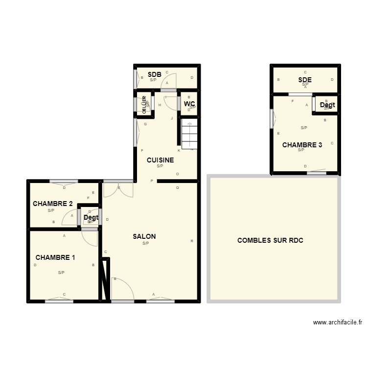 RENAUD RDC et etage. Plan de 13 pièces et 61 m2