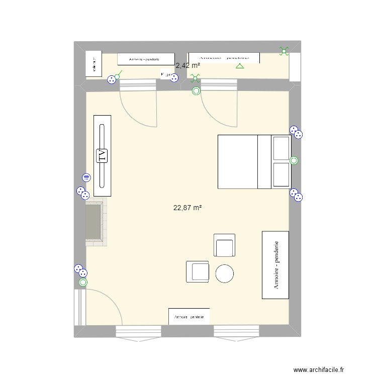 CHAMBRE SB. Plan de 2 pièces et 25 m2