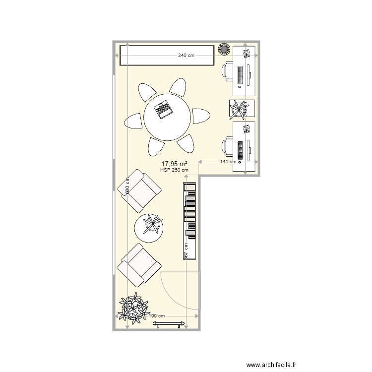 Bureau thérapeutes. Plan de 1 pièce et 18 m2