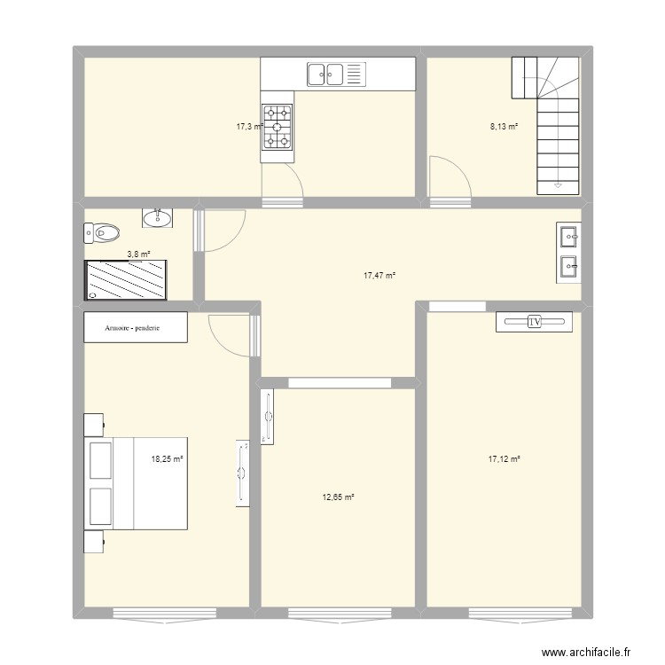 1 etage. Plan de 7 pièces et 95 m2