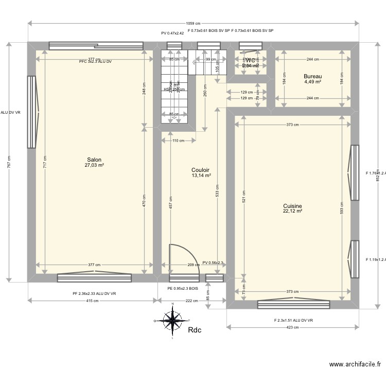 Dessirrier. Plan de 6 pièces et 70 m2