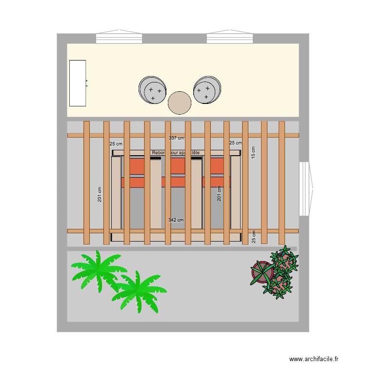 TERRASSE BAS 2. Plan de 2 pièces et 43 m2