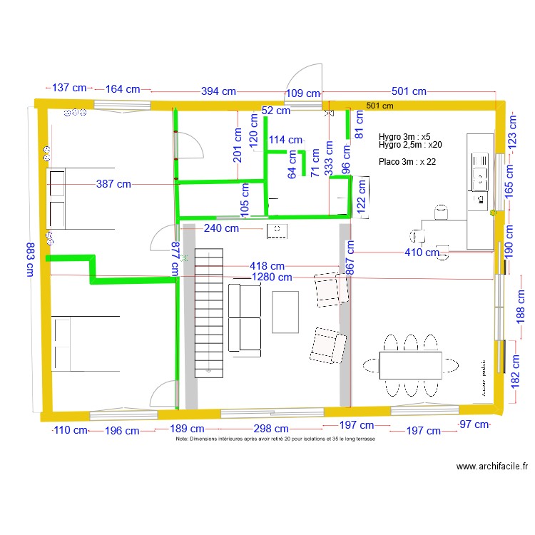 Aménagement Bibiche  nov 2023. Plan de 1 pièce et 2 m2