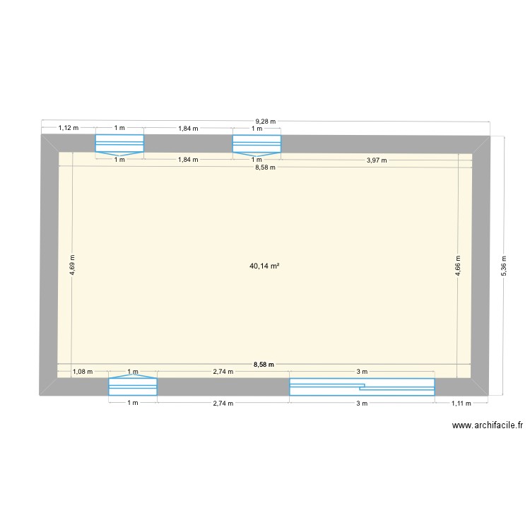 Plan garage 2 sans cloison. Plan de 1 pièce et 40 m2
