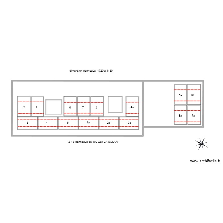 toiture solaire panneaux. Plan de 2 pièces et 69 m2
