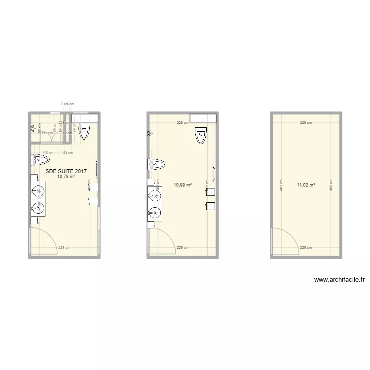 Salle d'eau suite parentale. Plan de 