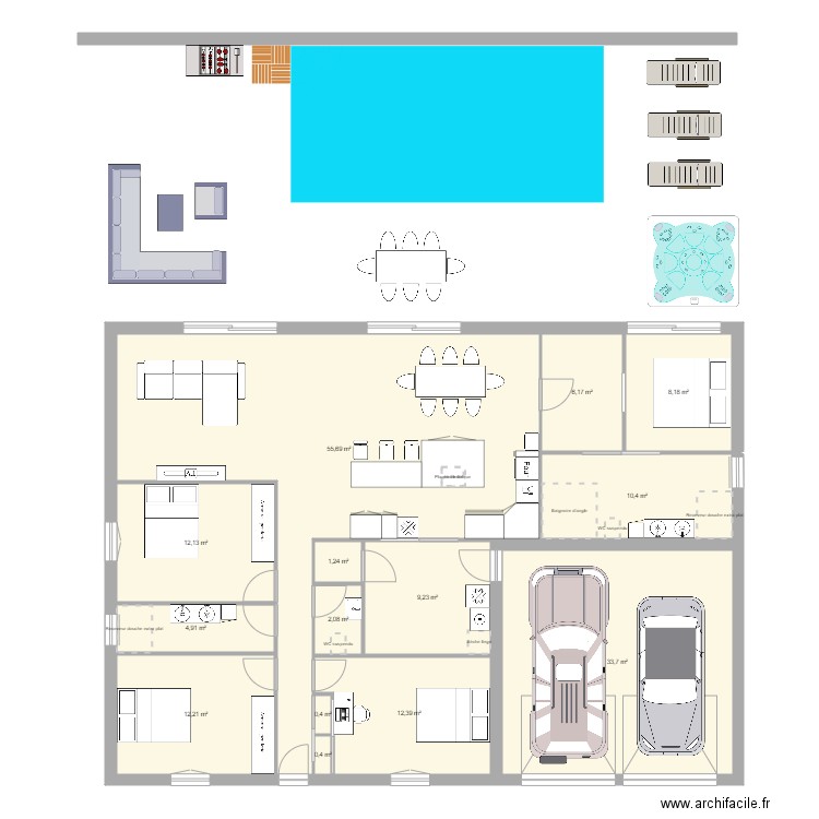maison 1. Plan de 14 pièces et 169 m2