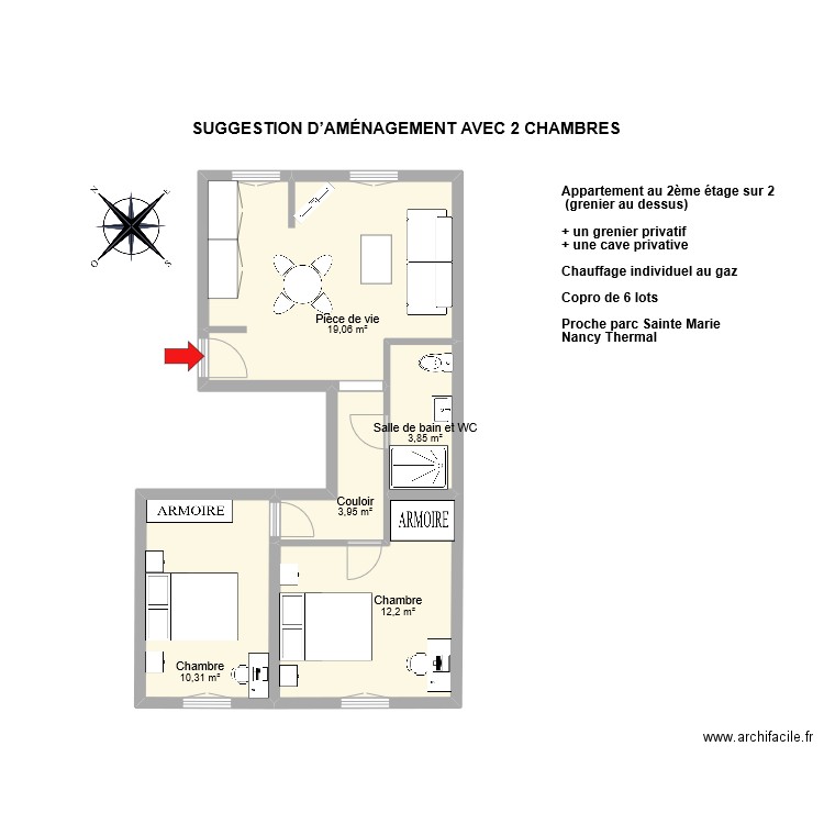 SIMON RODDY 2. Plan de 5 pièces et 49 m2