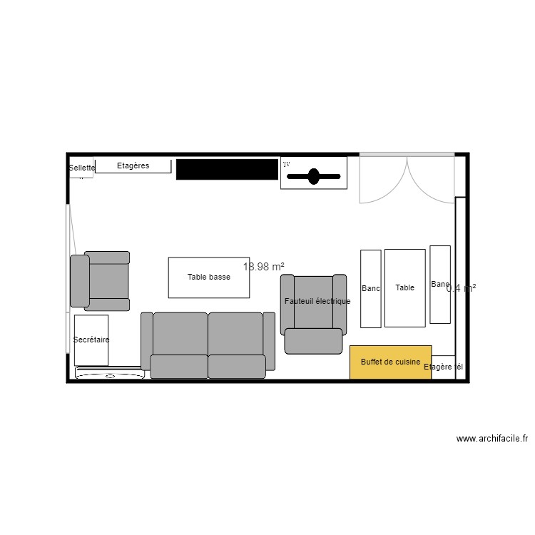 T2 A1 3. Plan de 2 pièces et 19 m2