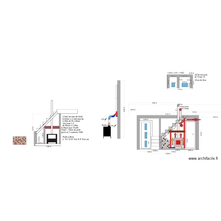 Poêle à bois escalier . Plan de 0 pièce et 0 m2