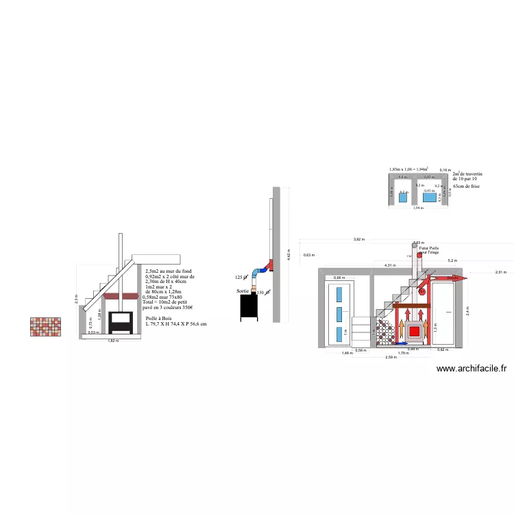 Po&ecirc;le &agrave; bois escalier . Plan de 