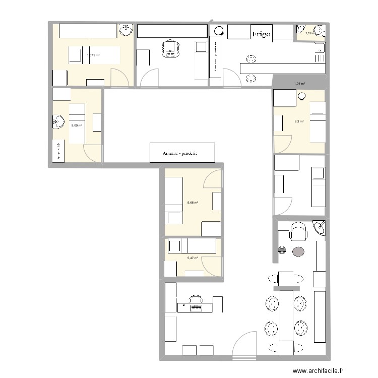 Body minute Plan 7 pièces 47 m2 dessiné par Stessy03