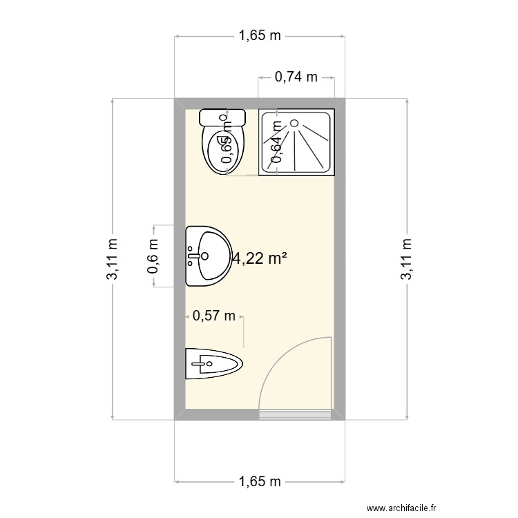 Gouiran initial. Plan de 1 pièce et 4 m2