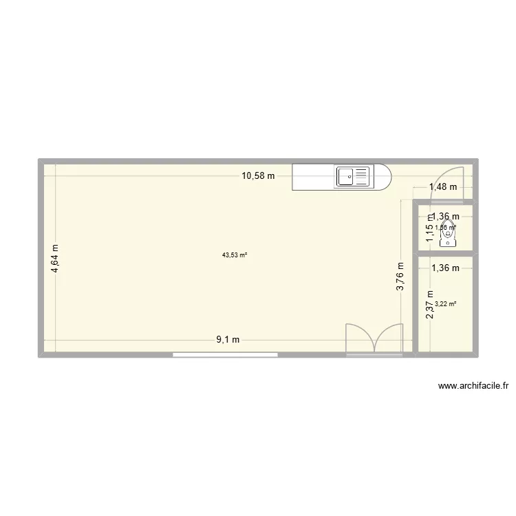 Atelier. Plan de 3  et 48 m²
