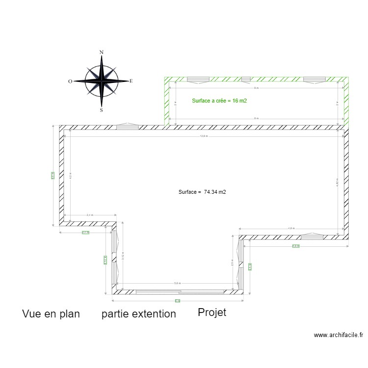 Projet extention . Plan de 2 pièces et 90 m2