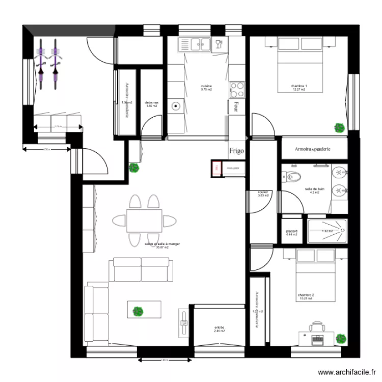 Appartement RDC Villa dionnieres. Plan de 