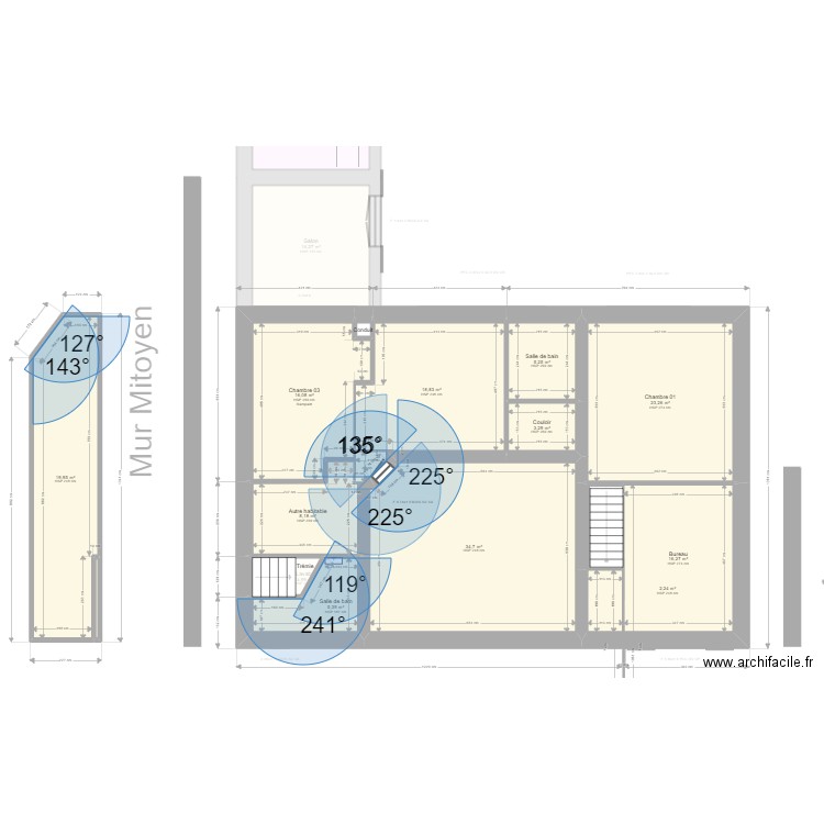 TOURY. Plan de 27 pièces et 322 m2