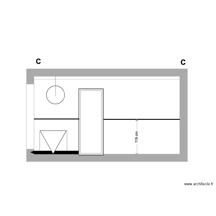 mur cote chambre . Plan de 1 pièce et 12 m2