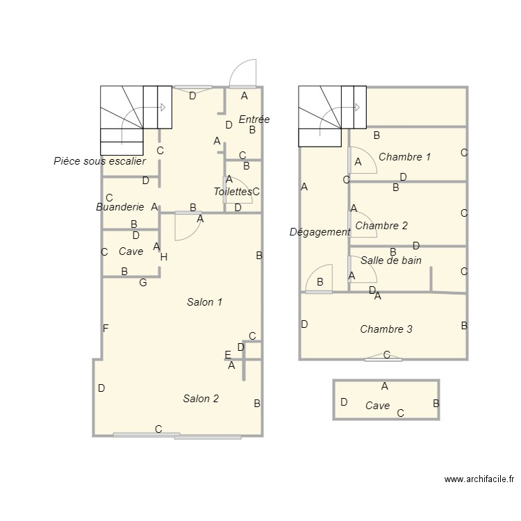 Croquis ROUGIE. Plan de 10 pièces et 36 m2