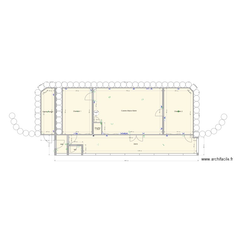 Earthship inversion schéma électrique sans fils. Plan de 8 pièces et 110 m2