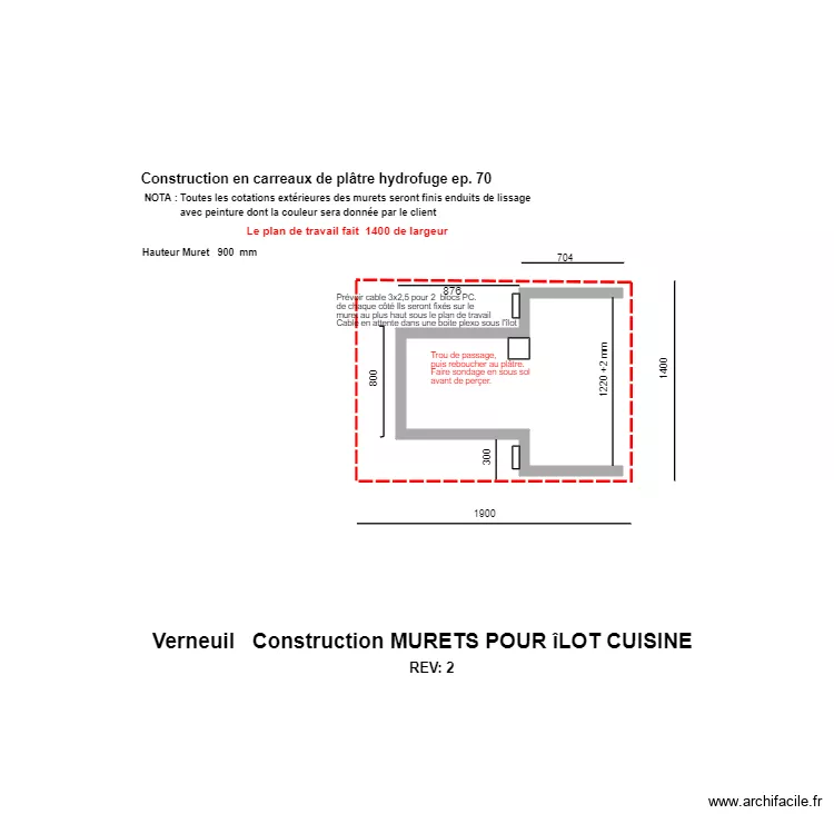 MACONNERIE &Iuml;LOT CUISINE. Plan de 