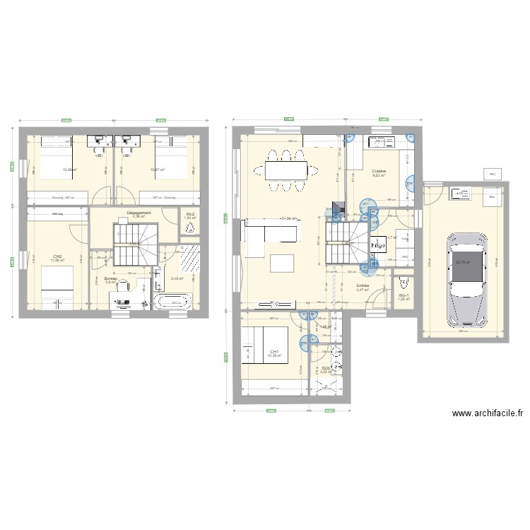 plan maison 2. Plan de 21 pièces et 146 m2