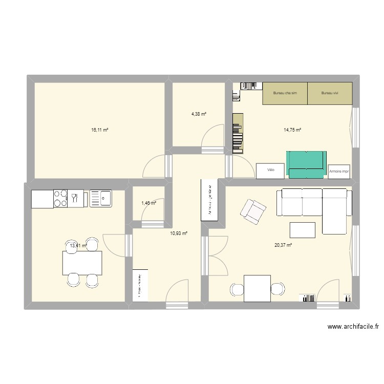 Ro appart V4. Plan de 7 pièces et 81 m2