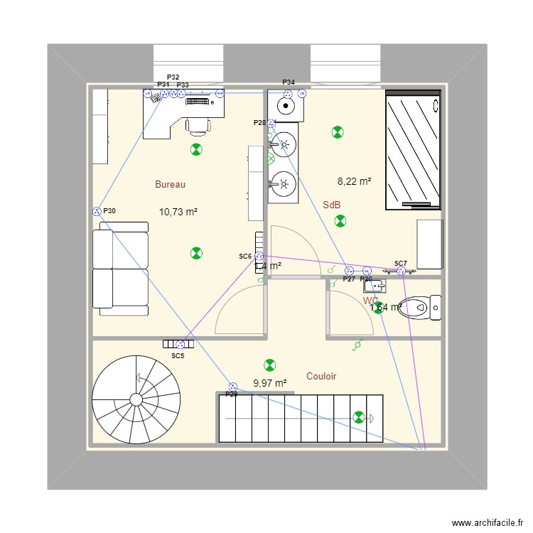 Maison Cédric 1er Etage Electricité. Plan de 5 pièces et 64 m2