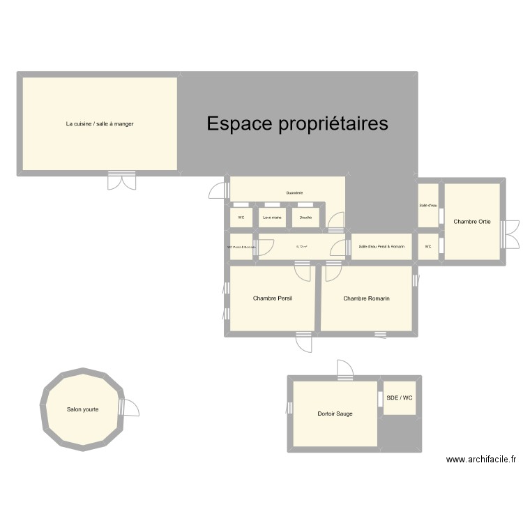 GR4254. Plan de 19 pièces et 201 m2