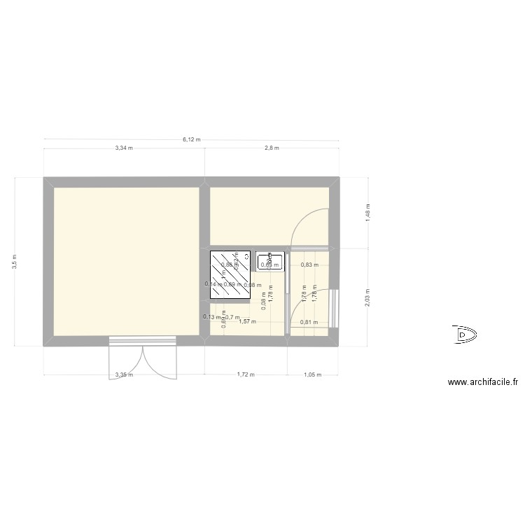 Local piscine. Plan de 4 pièces et 17 m2