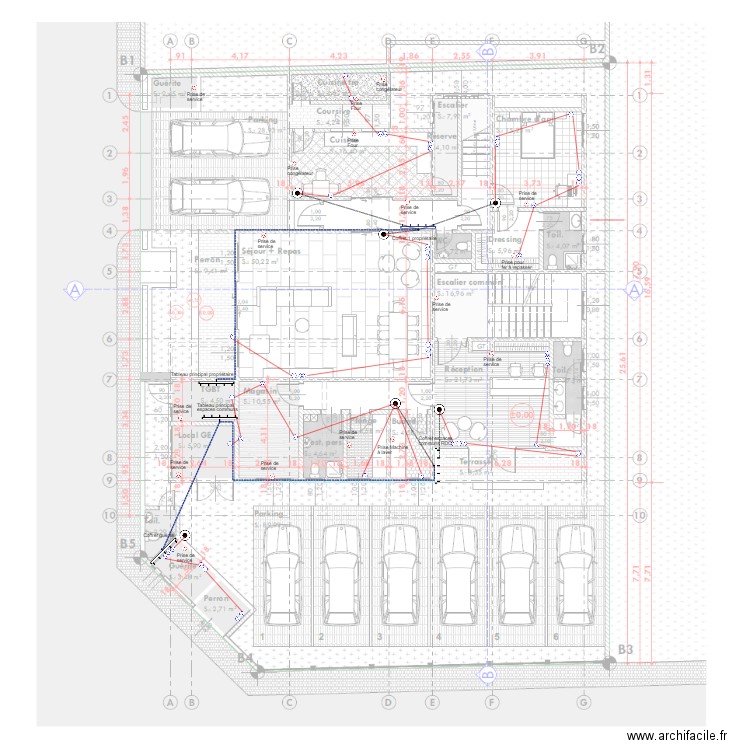 Alimentation prises RDC bâtiment BONADIWOTO. Plan de 0 pièce et 0 m2