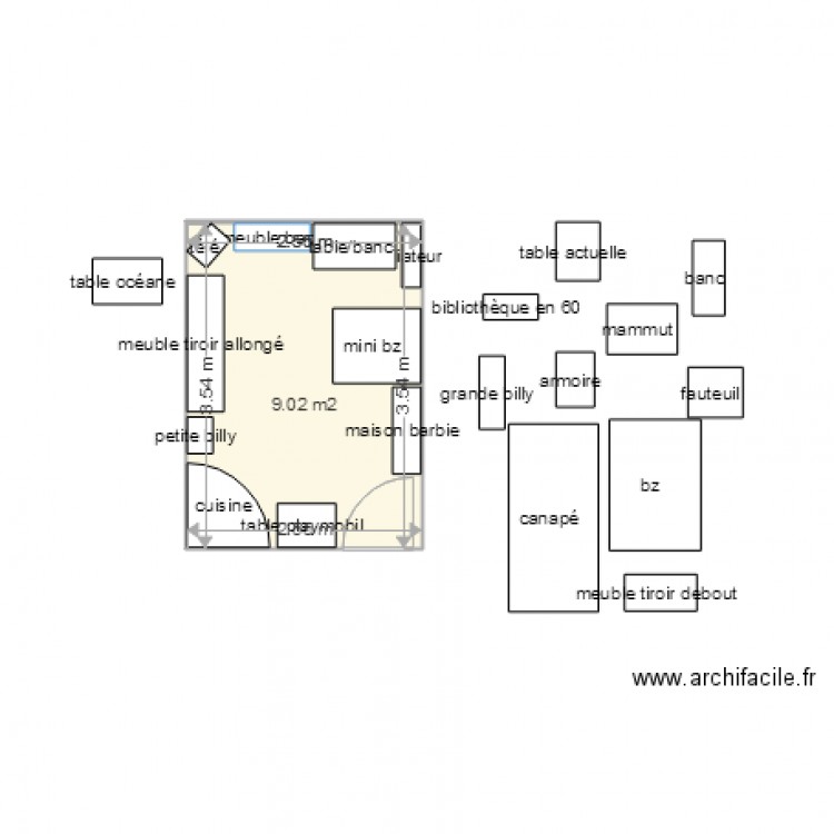 salle de jeux mini bz et table playmobil. Plan de 0 pièce et 0 m2