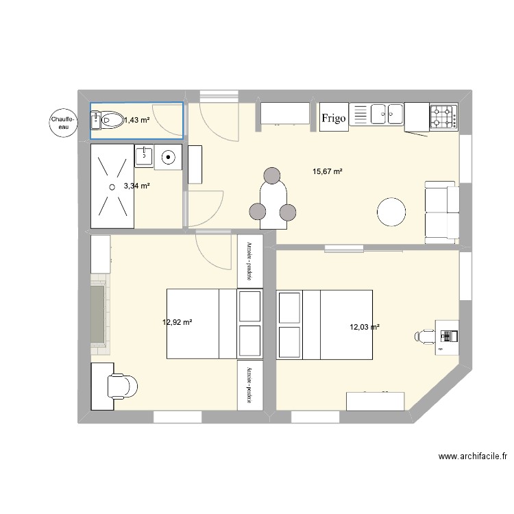 porte de la monnaie location coloc. Plan de 5 pièces et 45 m2