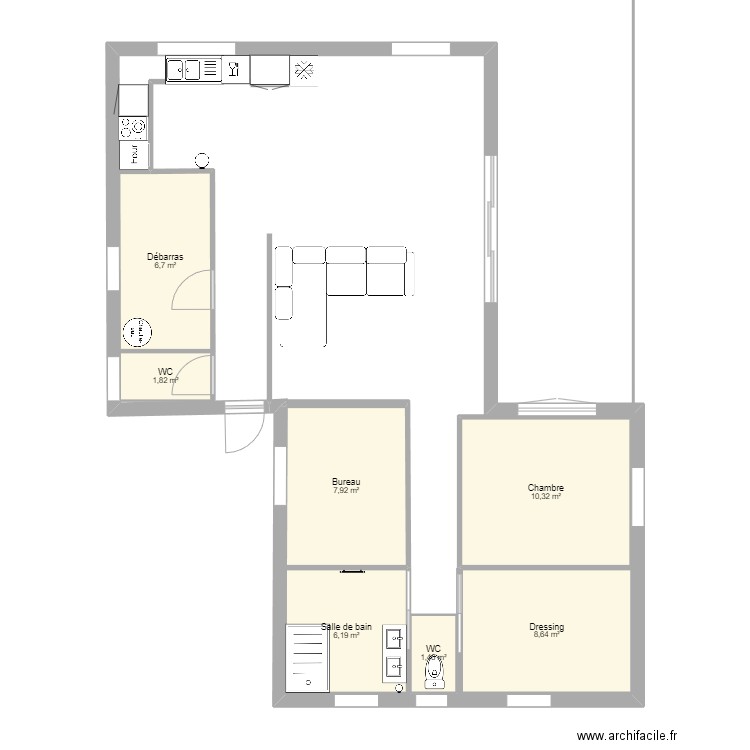 maison ossature bois. Plan de 7 pièces et 43 m2