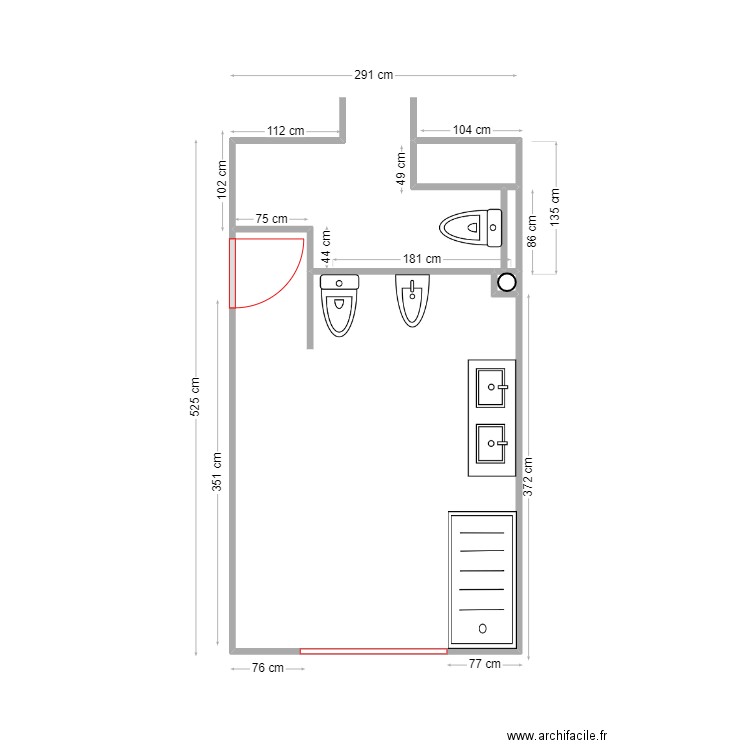 CINTA MAYO. Plan de 4 pièces et 12 m2