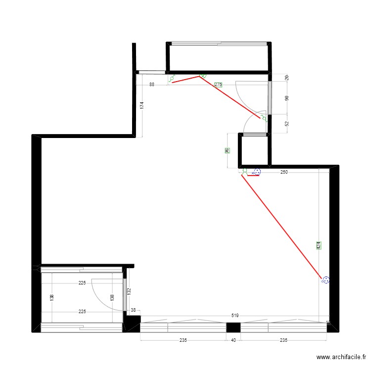 Plan coté Meudon initial Electricité. Plan de 3 pièces et 6 m2