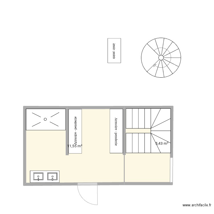Chambre cour. Plan de 2 pièces et 17 m2