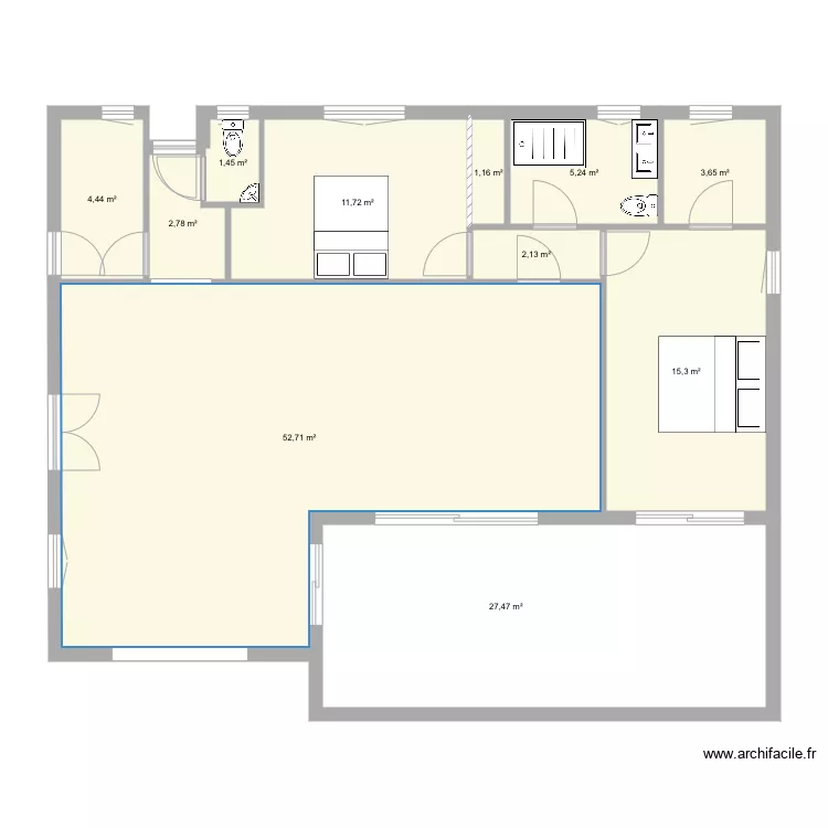 Maison id&eacute;ale sans meuble version 100. Plan de 