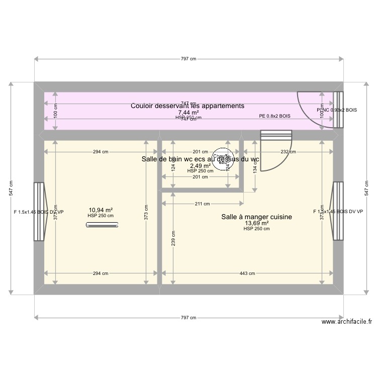 Demble. Plan de 4 pièces et 35 m2