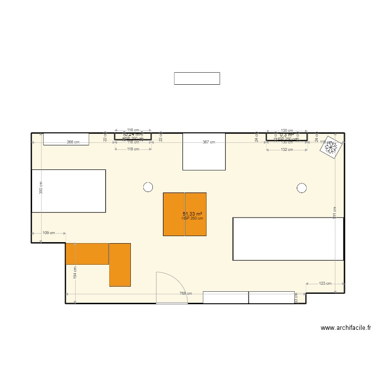 Bureau B36. Plan de 3 pièces et 52 m2