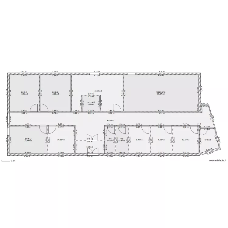 new spa salles de soins  (eau au nord). Plan de 