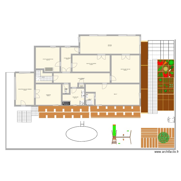 ma maison aménagé 1ème étage   avec niv 1 jardin    . Plan de 0 pièce et 0 m2