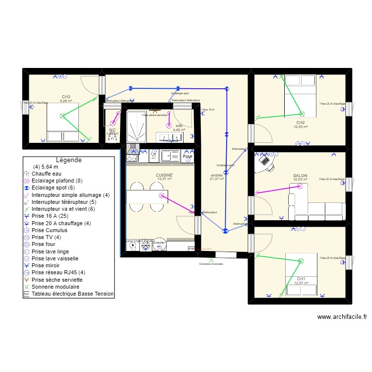 appart bastia tl. Plan de 8 pièces et 87 m2