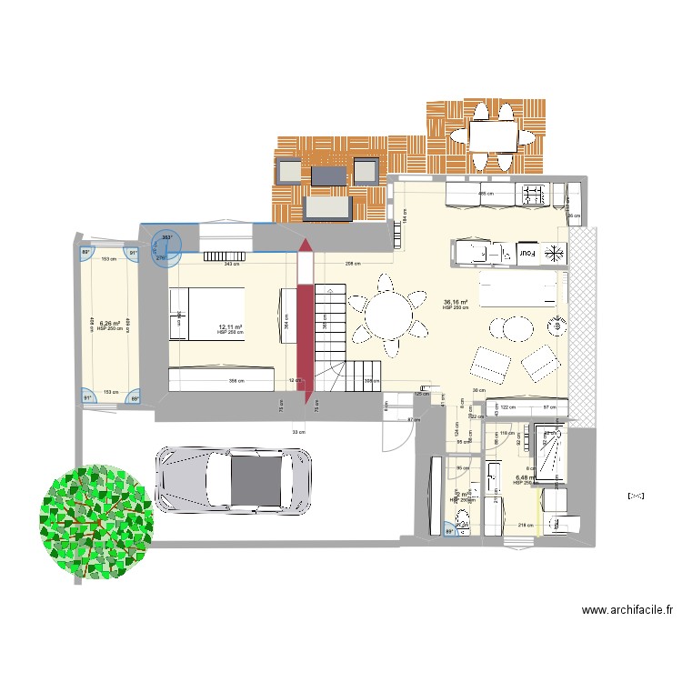 plan de base projet pornichet agrandissement. Plan de 4 pièces et 69 m2