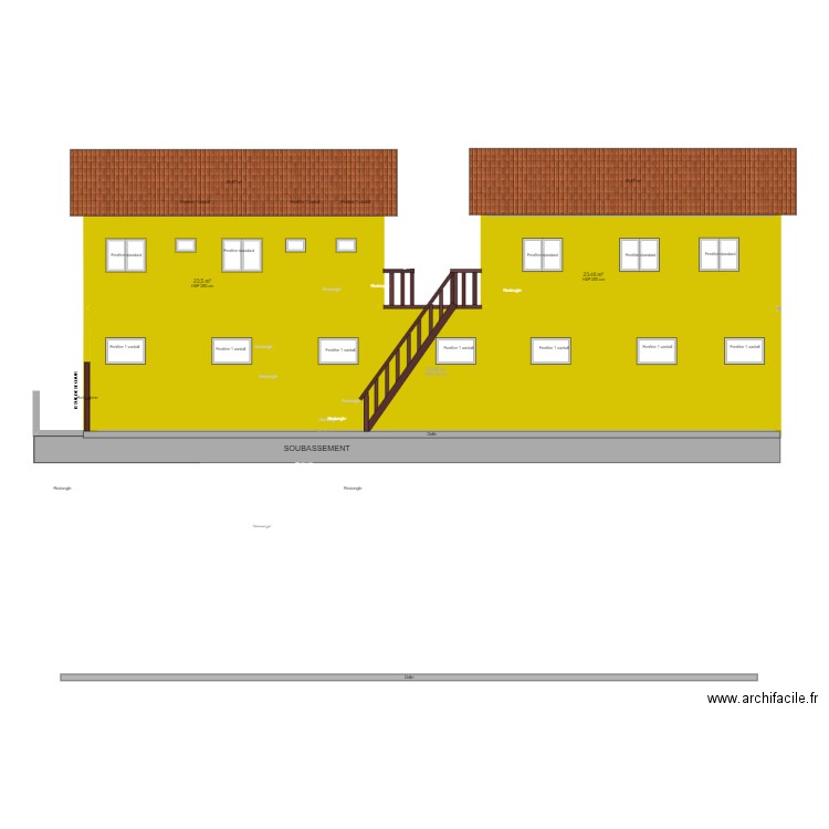 façade salle des fetes en couleur. Plan de 3 pièces et 120 m2